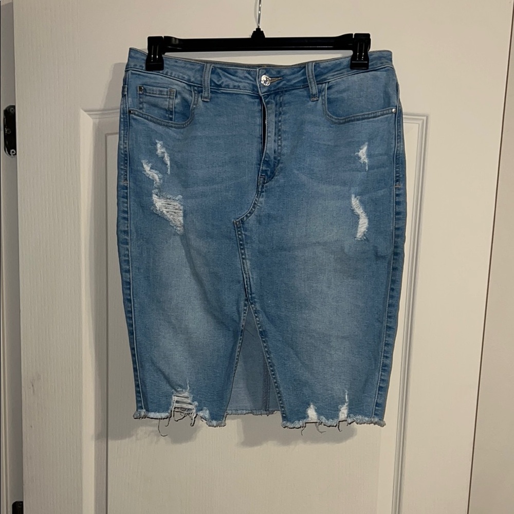 Guess Light Blue Distressed Pencil Skirt